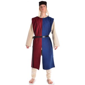 Medieval Surcoat bicoloured red-black blue-red blue-black