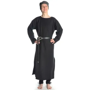 Mittelalter Tunika Siegfried lang in Schwarz Frontansicht