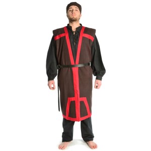 Medieval Mantle - Doublet red-green-offwhite-brown