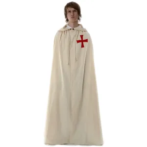 Medieval Cloak hooded  offwhite with red cross