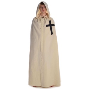 Medieval Cloak hooded offwhite with red cross